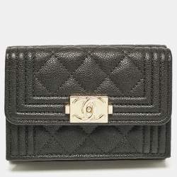 Chanel Black Quilted Caviar Leather Small Boy Flap Wallet