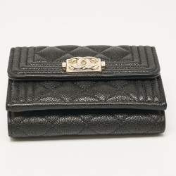 Chanel Black Quilted Caviar Leather Small Boy Flap Wallet