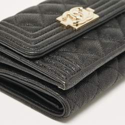 Chanel Black Quilted Caviar Leather Small Boy Flap Wallet