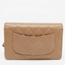 Chanel Brown Quilted Caviar Leather Classic Wallet on Chain