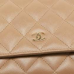 Chanel Brown Quilted Caviar Leather Classic Wallet on Chain