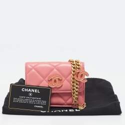 Chanel Pink Quilted Leather CC Charms Card Holder On Chain