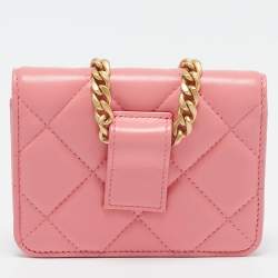 Chanel Pink Quilted Leather CC Charms Card Holder On Chain
