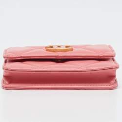 Chanel Pink Quilted Leather CC Charms Card Holder On Chain