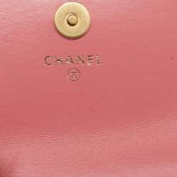 Chanel Pink Quilted Leather CC Charms Card Holder On Chain