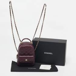 Chanel Burgundy Quilted Caviar Leather Mini CC Classic Backpack