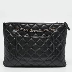 مملوكة مسبقًا حقيبة شانيل صغيرة جلد مبطن سوداء بسحاب مزدوج