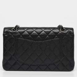 Pre Owned Chanel Black Quilted Caviar Leather Medium Classic Double Flap Bag