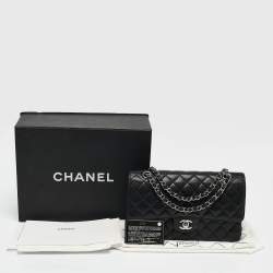 Pre Owned Chanel Black Quilted Caviar Leather Medium Classic Double Flap Bag