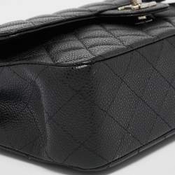 Pre Owned Chanel Black Quilted Caviar Leather Medium Classic Double Flap Bag