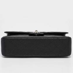 Pre Owned Chanel Black Quilted Caviar Leather Medium Classic Double Flap Bag