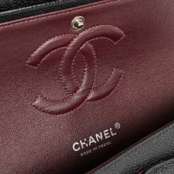 Pre Owned Chanel Black Quilted Caviar Leather Medium Classic Double Flap Bag