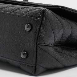 Pre Owned Chanel Black Chevron Caviar Leather Mini So Black Coco Top Handle Bag
