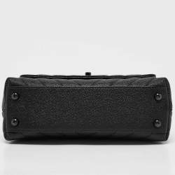 Pre Owned Chanel Black Chevron Caviar Leather Mini So Black Coco Top Handle Bag