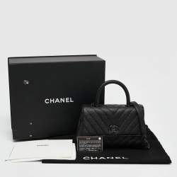 Pre Owned Chanel Black Chevron Caviar Leather Mini So Black Coco Top Handle Bag