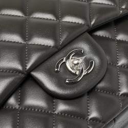 Chanel Grey Quilted Leather Jumbo Classic Double Flap Bag