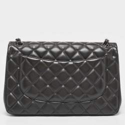Chanel Grey Quilted Leather Jumbo Classic Double Flap Bag