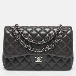 Chanel Grey Quilted Leather Jumbo Classic Double Flap Bag