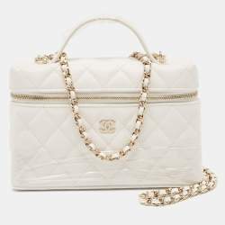 Chanel White Quilted Caviar Leather CC Long Vanity Case Bag
