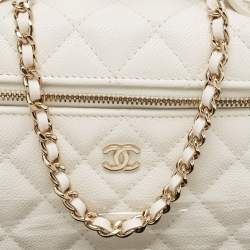 Chanel White Quilted Caviar Leather CC Long Vanity Case Bag