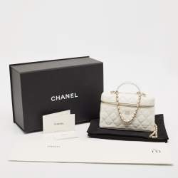 Chanel White Quilted Caviar Leather CC Long Vanity Case Bag