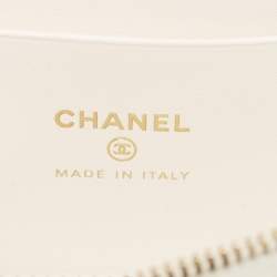 Chanel White Quilted Caviar Leather CC Long Vanity Case Bag