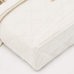 Chanel White Quilted Caviar Leather CC Long Vanity Case Bag