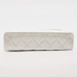 Chanel White Quilted Caviar Leather CC Long Vanity Case Bag