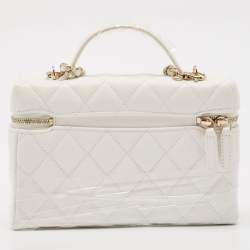 Chanel White Quilted Caviar Leather CC Long Vanity Case Bag
