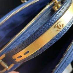 Pre Owned Chanel Blue Caviar Leather Carry Around Bowling Bag