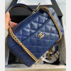 Pre Owned Chanel Blue Caviar Leather Carry Around Bowling Bag
