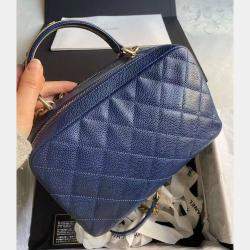 Pre Owned Chanel Blue Caviar Leather Carry Around Bowling Bag