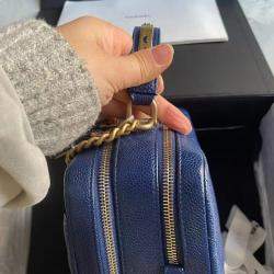 Pre Owned Chanel Blue Caviar Leather Carry Around Bowling Bag