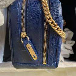 Pre Owned Chanel Blue Caviar Leather Carry Around Bowling Bag