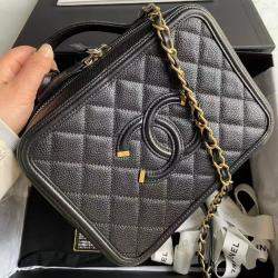 Chanel Black Caviar Leather Large Filigree Shoulder Bag