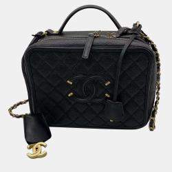 Chanel Black Caviar Leather Large Filigree Shoulder Bag