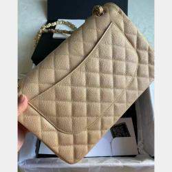 Chanel Beige Leather Jumbo Classic Double Flap Shoulder Bag