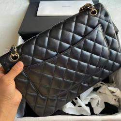 Chanel Black Leather Jumbo Classic Double Flap Shoulder Bag
