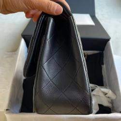 Chanel Black Leather Jumbo Classic Double Flap Shoulder Bag