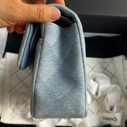 Chanel Blue Denim Double Flap Shoulder Bag