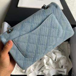 Chanel Blue Denim Double Flap Shoulder Bag