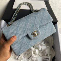 Chanel Blue Denim Double Flap Shoulder Bag