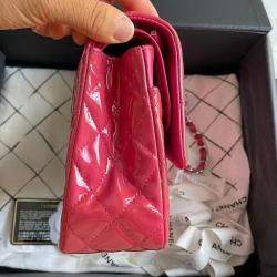 Chanel Pink Patent Leather Medium Double Flap Shoulder Bag