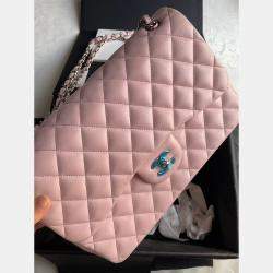 Chanel Pink Leather Jumbo Classic Double Flap Bag