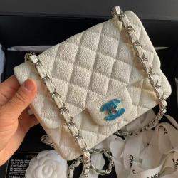 Chanel white Caviar Leather Mini Flap Bag
