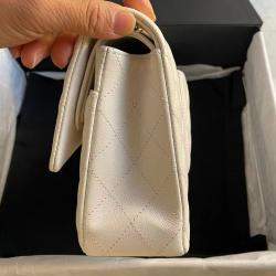 Pre Owned Chanel White Gold Button Caviar Leather Medium Bag