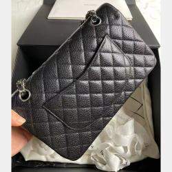 Pre Owned Chanel Black Silver Caviar Leather Medium Bag