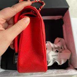 Chanel Coral Red Caviar Leather Medium Bag