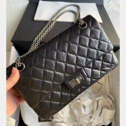 Chanel Black/Silver Leather 2.55 Double Flap Bag