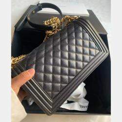 Chanel Black Leather Medium Boy Bag